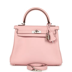 Hermes Kelly Retourne 25 Rose Sakura Swift Palladium Hardware