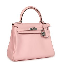 Hermes Kelly Retourne 25 Rose Sakura Swift Palladium Hardware