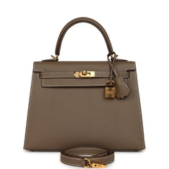 Pre-owned Hermes Kelly Sellier 25 Etoupe Epsom Gold Hardware