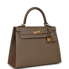 Pre-owned Hermes Kelly Sellier 25 Etoupe Epsom Gold Hardware