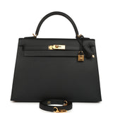 Pre-owned Hermes Kelly Sellier 32 Black Epsom Gold Hardware - Thumbnail View 1