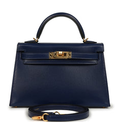Hermes Kelly Sellier 20 Bleu Saphir Box Gold Hardware