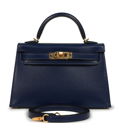 Hermes Kelly Sellier 20 Bleu Saphir Box Gold Hardware