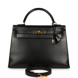 Vintage Hermes Kelly Sellier 32 Black Box Gold Hardware - Thumbnail View 1