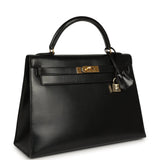 Vintage Hermes Kelly Sellier 32 Black Box Gold Hardware - Thumbnail View 2