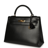 Vintage Hermes Kelly Sellier 32 Black Box Gold Hardware - Thumbnail View 5