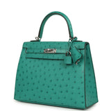 Pre-owned Hermes Kelly Sellier 25 Vert Verone Ostrich Palladium Hardware - Thumbnail View 5