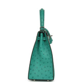 Pre-owned Hermes Kelly Sellier 25 Vert Verone Ostrich Palladium Hardware - Thumbnail View 3