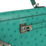 Pre-owned Hermes Kelly Sellier 25 Vert Verone Ostrich Palladium Hardware - Thumbnail View 7