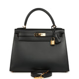 Pre-owned Hermes Kelly Sellier 28 Black Sombrero Gold Hardware - Thumbnail View 1