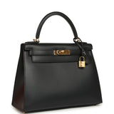Pre-owned Hermes Kelly Sellier 28 Black Sombrero Gold Hardware - Thumbnail View 2