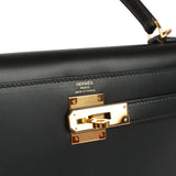 Pre-owned Hermes Kelly Sellier 28 Black Sombrero Gold Hardware - Thumbnail View 7