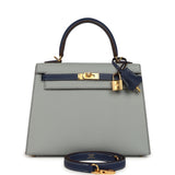 Hermes Special Order (HSS) Kelly Sellier 25 Bleu Glacier and Bleu Saphir Epsom Gold Hardware - Thumbnail View 1
