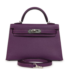 Pre-owned Hermes Kelly Sellier 20 Violet Verso Chevre Mysore Palladium Hardware