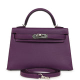 Pre-owned Hermes Kelly Sellier 20 Violet Verso Chevre Mysore Palladium Hardware - Thumbnail View 1