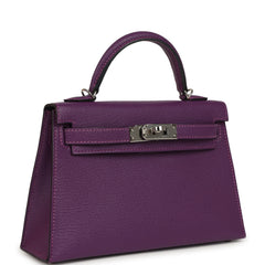 Pre-owned Hermes Kelly Sellier 20 Violet Verso Chevre Mysore Palladium Hardware