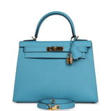 Pre-owned Hermes Kelly Sellier 28 Bleu Du Nord Epsom Gold Hardware - Thumbnail View 1