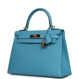 Pre-owned Hermes Kelly Sellier 28 Bleu Du Nord Epsom Gold Hardware - Thumbnail View 5