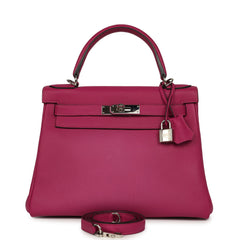 Pre-owned Hermes Kelly Retourne 28 Rose Poupre Togo Palladium Hardware