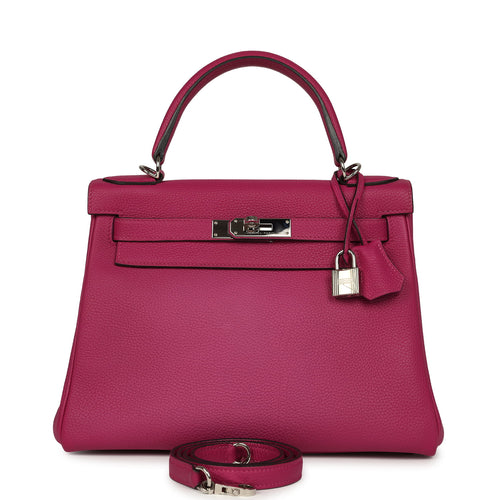 Pre-owned Hermes Kelly Retourne 28 Rose Pourpre Togo Palladium Hardware