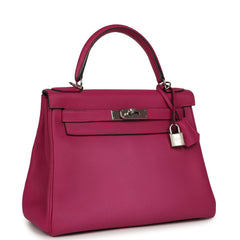 Pre-owned Hermes Kelly Retourne 28 Rose Poupre Togo Palladium Hardware