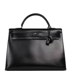 Pre-owned Hermes "Gaine" Kelly Sellier 40 Black Butler Gold Hardware