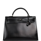 Pre-owned Hermes "Gaine" Kelly Sellier 40 Black Butler Gold Hardware - Thumbnail View 1