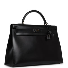Pre-owned Hermes "Gaine" Kelly Sellier 40 Black Butler Gold Hardware