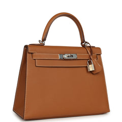 Pre-owned Hermes Kelly Sellier 28 Gold Epsom Palladium Hardware