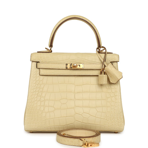 Hermes Kelly Retourne 25 Vanille Matte Alligator Gold Hardware