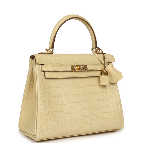 Hermes Kelly Retourne 25 Vanille Matte Alligator Gold Hardware