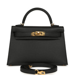 Hermes Kelly Sellier 20 Black Epsom Gold Hardware
