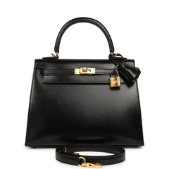 Hermes Kelly Sellier 25 Black Box Gold Hardware