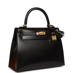 Hermes Kelly Sellier 25 Black Box Gold Hardware