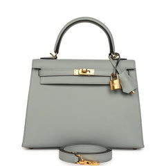 Hermes Kelly Sellier 25 Bleu Glacier Epsom Gold Hardware