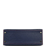 Pre-owned Hermes Special Order (HSS) Kelly Sellier 28 Bleu Iris Verso Ostrich Brushed Gold Hardware - Thumbnail View 6