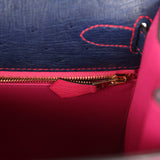 Pre-owned Hermes Special Order (HSS) Kelly Sellier 28 Bleu Iris Verso Ostrich Brushed Gold Hardware - Thumbnail View 9