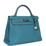 Vintage Hermes Kelly Retourne 32 Blue Jean Togo Palladium Hardware - Thumbnail View 2