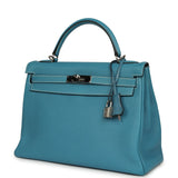 Vintage Hermes Kelly Retourne 32 Blue Jean Togo Palladium Hardware - Thumbnail View 5
