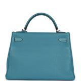 Vintage Hermes Kelly Retourne 32 Blue Jean Togo Palladium Hardware - Thumbnail View 4