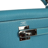 Vintage Hermes Kelly Retourne 32 Blue Jean Togo Palladium Hardware - Thumbnail View 7