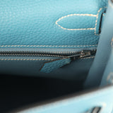 Vintage Hermes Kelly Retourne 32 Blue Jean Togo Palladium Hardware - Thumbnail View 9