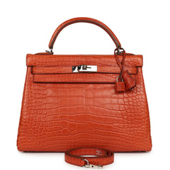 Pre-owned Hermes Kelly Retourne 32 Sanguine Matte Alligator Palladium Hardware