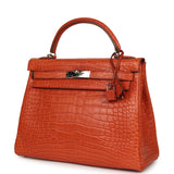 Pre-owned Hermes Kelly Retourne 32 Sanguine Matte Alligator Palladium Hardware - Thumbnail View 5