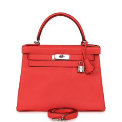 Pre-owned Hermes Kelly Retourne 28 Rose Texas Clemence Gold Hardware