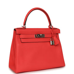 Pre-owned Hermes Kelly Retourne 28 Rose Texas Clemence Gold Hardware