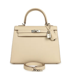 Hermes Kelly Sellier 25 Craie Epsom Palladium Hardware