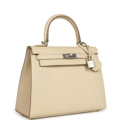 Hermes Kelly Sellier 25 Craie Epsom Palladium Hardware