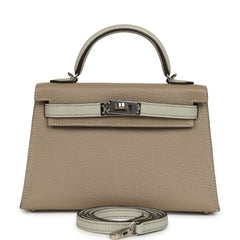 Hermes Special Order (HSS) Kelly Sellier 20 Gris Tourterelle, Gris Perle Chevre Mysore Palladium Hardware