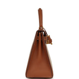 Pre-owned Hermes Kelly Sellier 28 Ecru-Beige Toile H Canvas, Gold Swift Gold Hardware - Thumbnail View 3